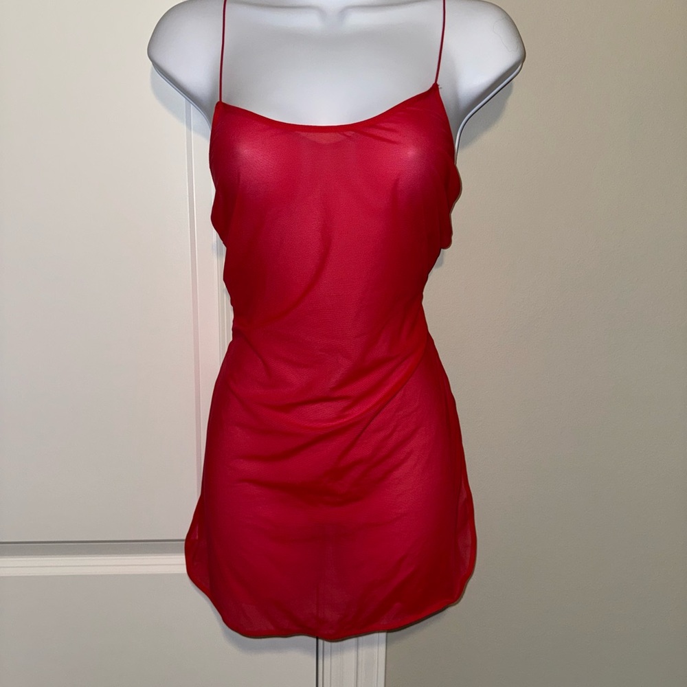 Red Spaghetti Strap Mini Lingerie Dress
